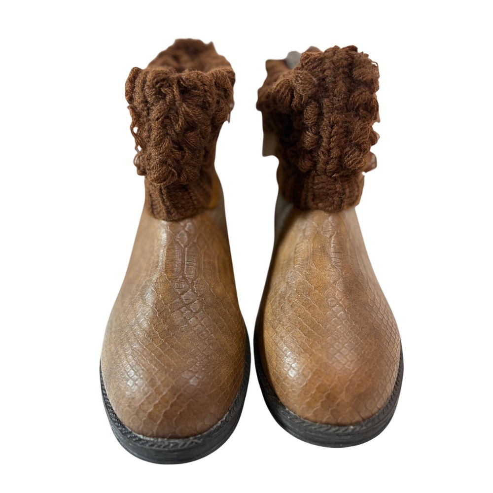 MUK LUKS Brown Snakeskin Embossed Knit Cuff Ankle Boots Womens 10 New